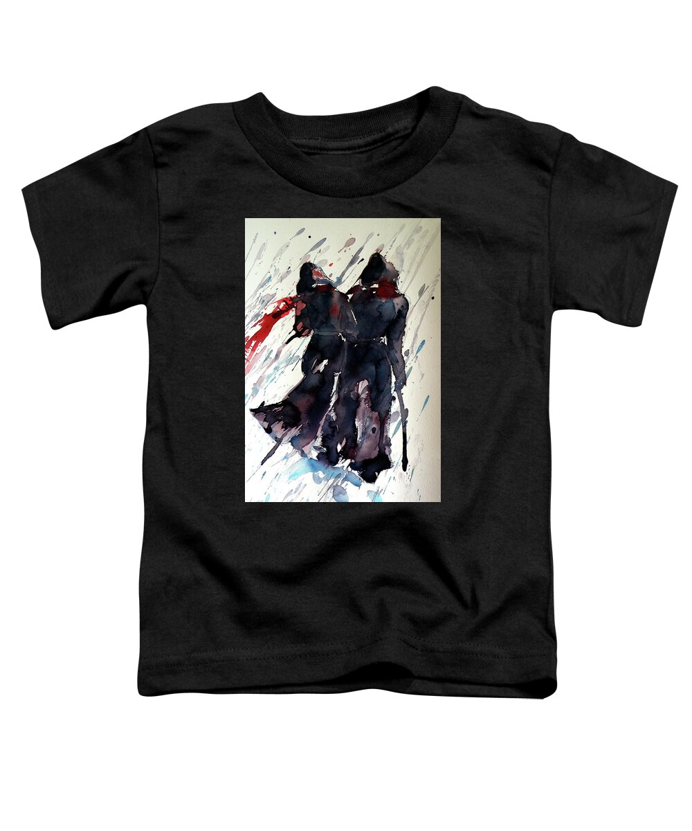 Walking Toddler T-Shirt featuring the painting Walking in the storm by Kovacs Anna Brigitta