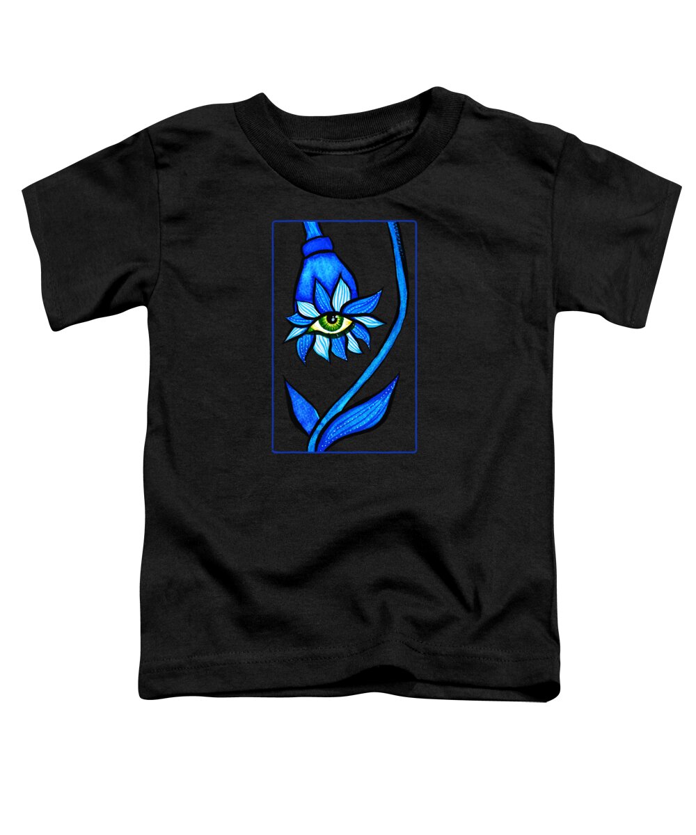 Eye Toddler T-Shirt featuring the drawing Weird Blue Staring Creepy Eye Flower by Boriana Giormova