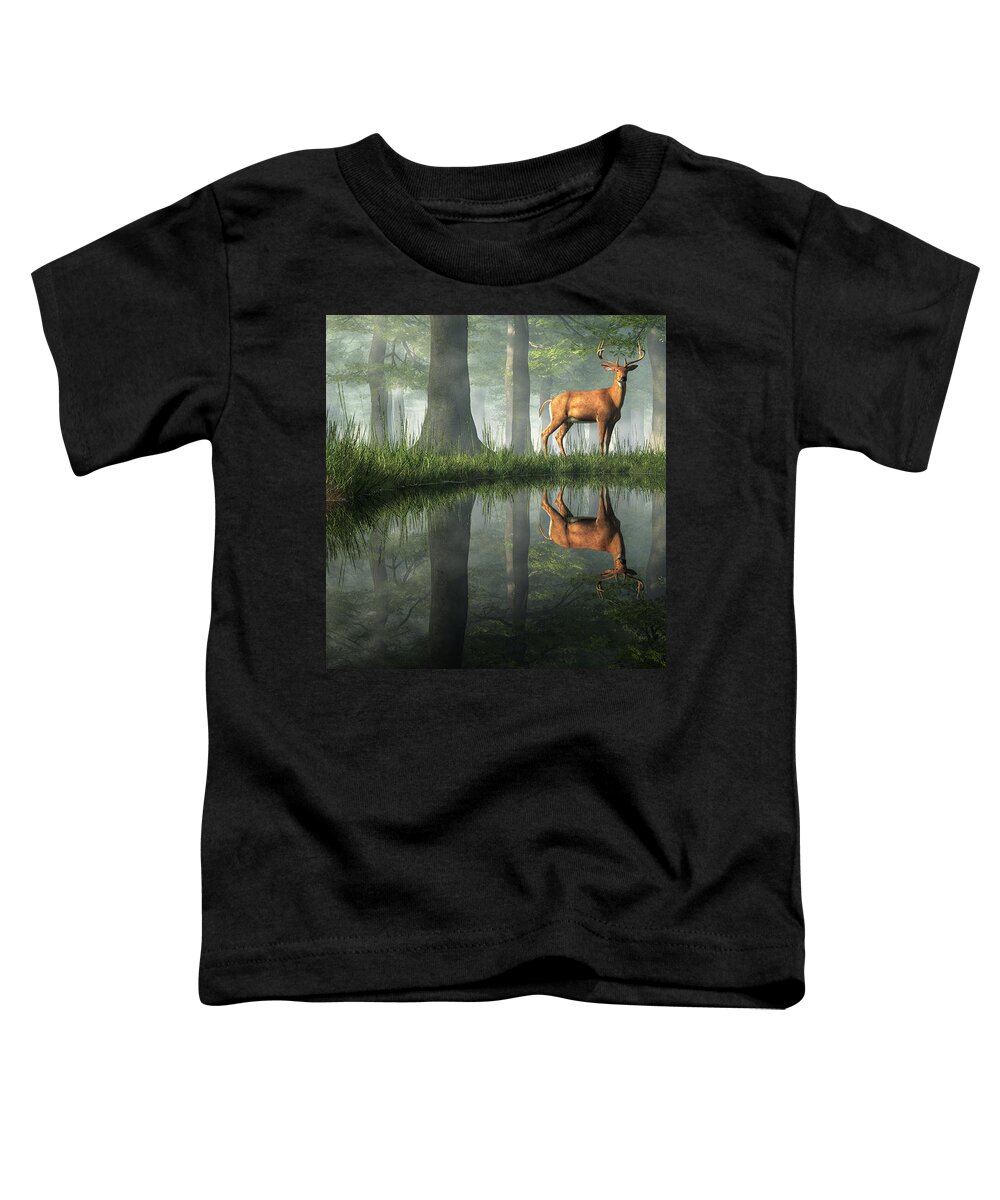 White Tailed Deer Reflected Toddler T-Shirt featuring the digital art White Tailed Deer Reflected by Daniel Eskridge