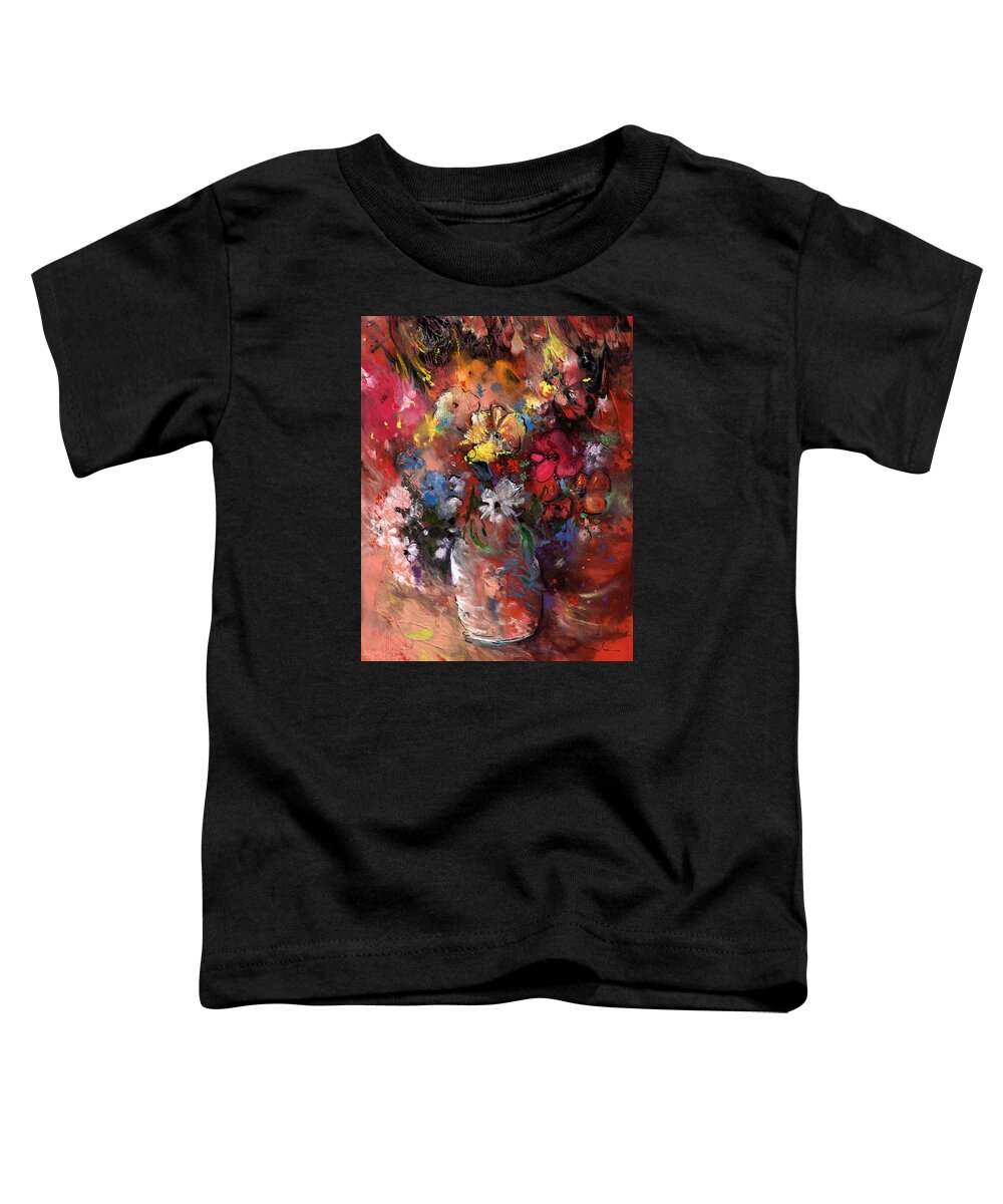 Flowers Toddler T-Shirt featuring the painting Wild Flowers Bouquet in A Terracota Vase by Miki De Goodaboom