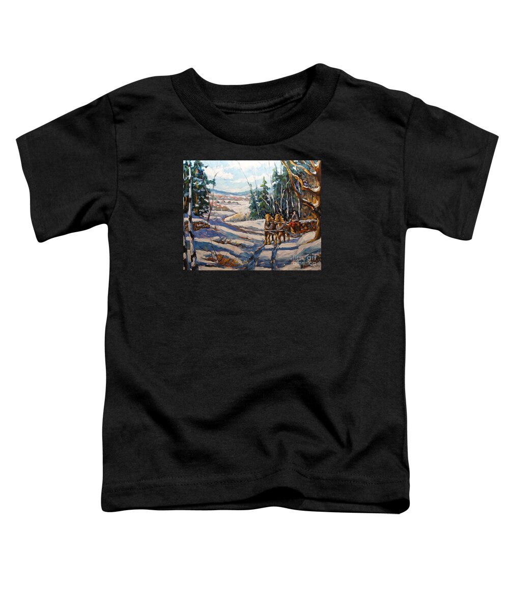 Painting Toddler T-Shirt featuring the painting Winter Scene Loggers Horses by Prankearts by Richard T Pranke