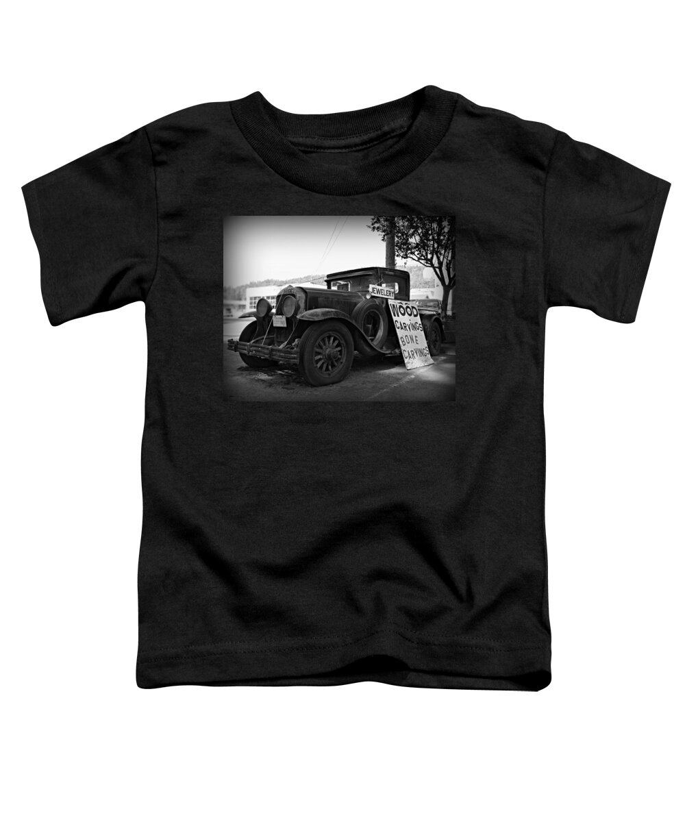 Creepy 1929 Buick Parked Along The Avenue Of The Giants In Miranda Toddler T-Shirt featuring the photograph Wood Carvings Bone Carvings by Steve Natale