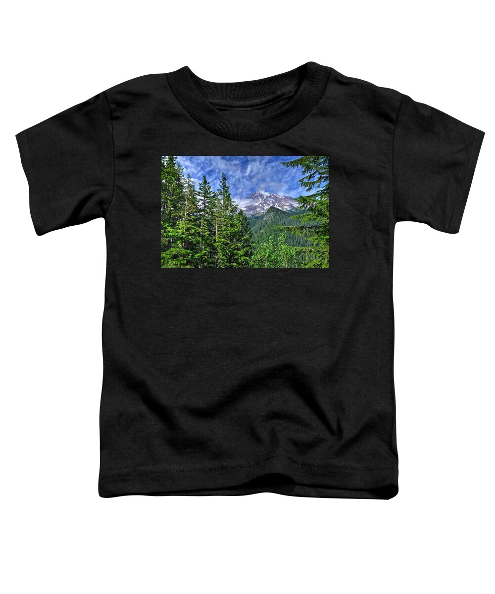 Mt. Rainier National Park Toddler T-Shirt featuring the photograph Woods Surrounding Mt. Rainier by Don Mercer