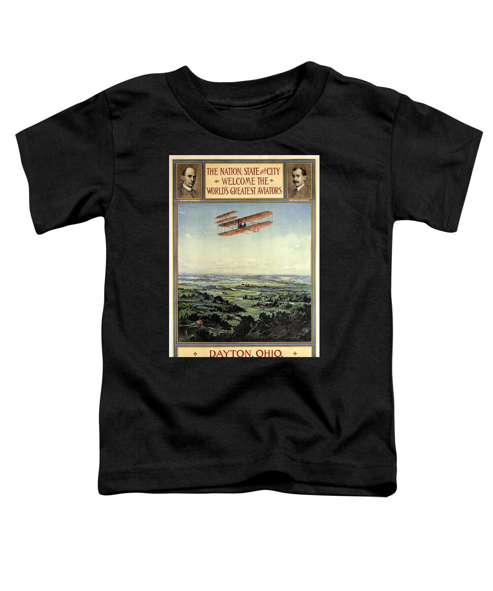 Dayton Toddler T-Shirt featuring the mixed media Wright Brothers - World's Greatest Aviators - Dayton, Ohio - Retro travel Poster - Vintage Poster by Studio Grafiikka