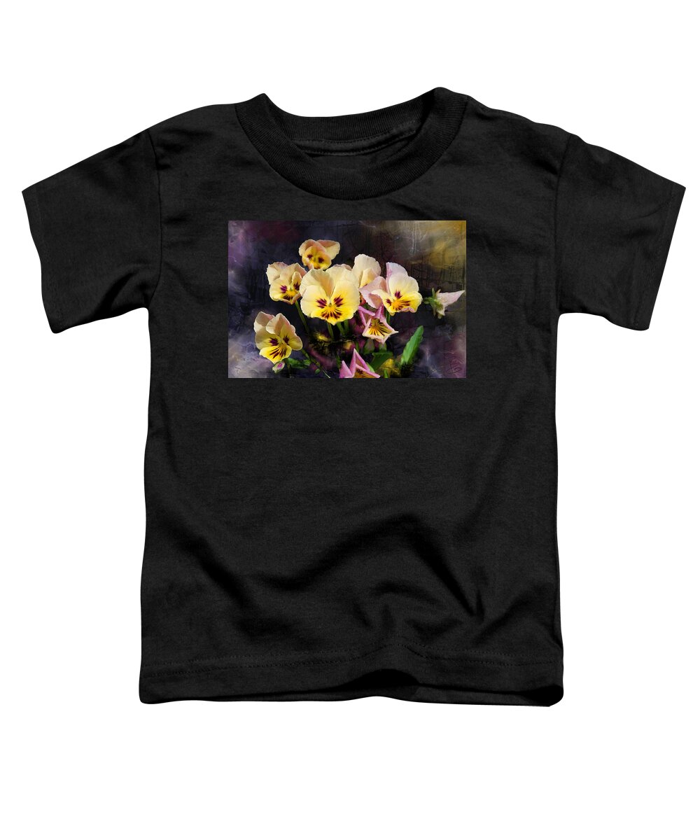 Beautiful Toddler T-Shirt featuring the digital art Yellow and Pink Pansies by Debra Baldwin