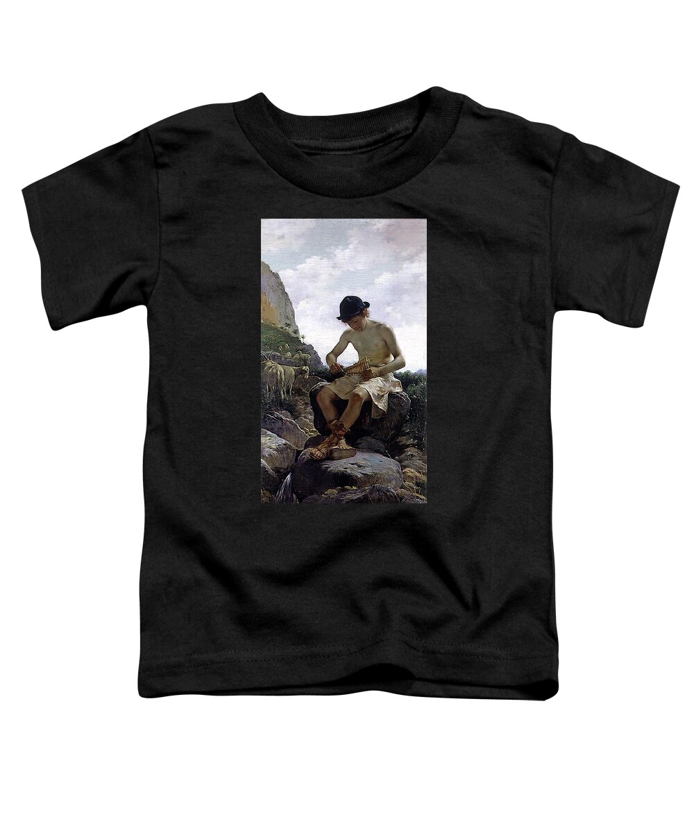 Juan Bela Y Morales Toddler T-Shirt featuring the painting Young Shepherd by Juan Bela y Morales