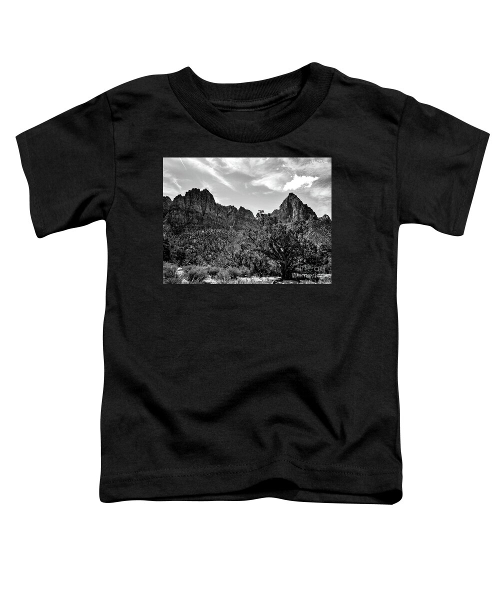 Zion Toddler T-Shirt featuring the photograph Zion's Gate, Black and White by Adam Morsa