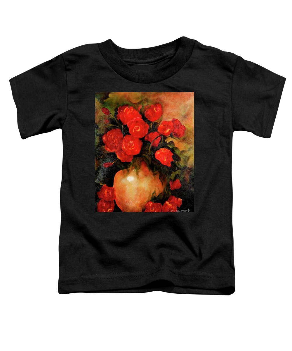 Redroses Toddler T-Shirt featuring the painting Antique Red Roses #1 by Jordana Sands