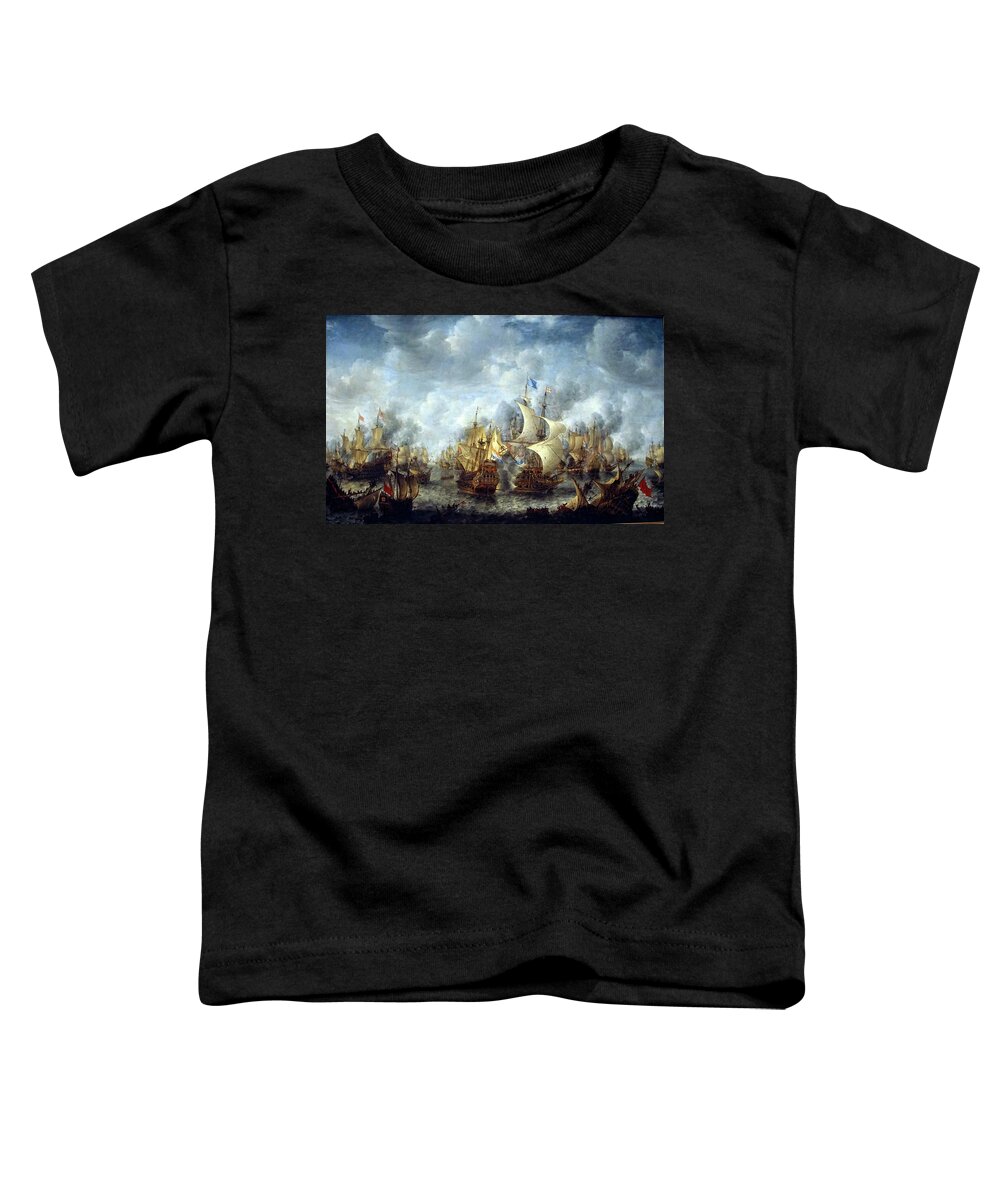 1653 Toddler T-Shirt featuring the photograph Battle of Terheide painting, 1653 of the Anglo Dutch Wars #3 by Steve Estvanik
