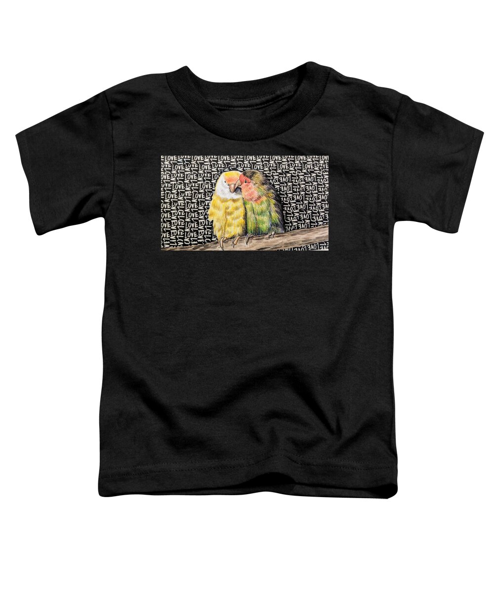 Watercolor Toddler T-Shirt featuring the mixed media Love Birds #1 by Rebecca Rodriguez
