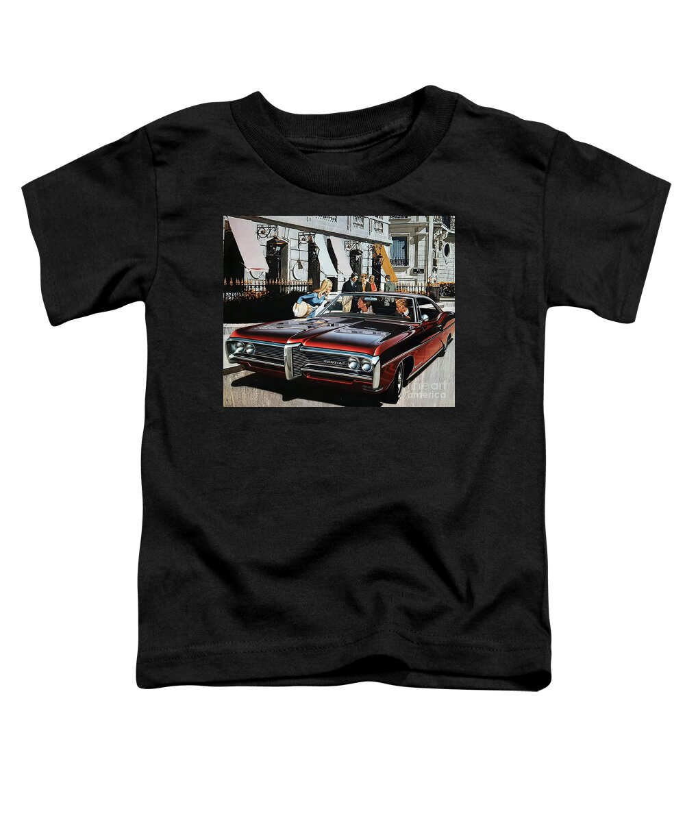 Vintage Toddler T-Shirt featuring the mixed media 1967 Pontiac Wide Track Bonneville Advertisement With Fashion Models by Retrographs