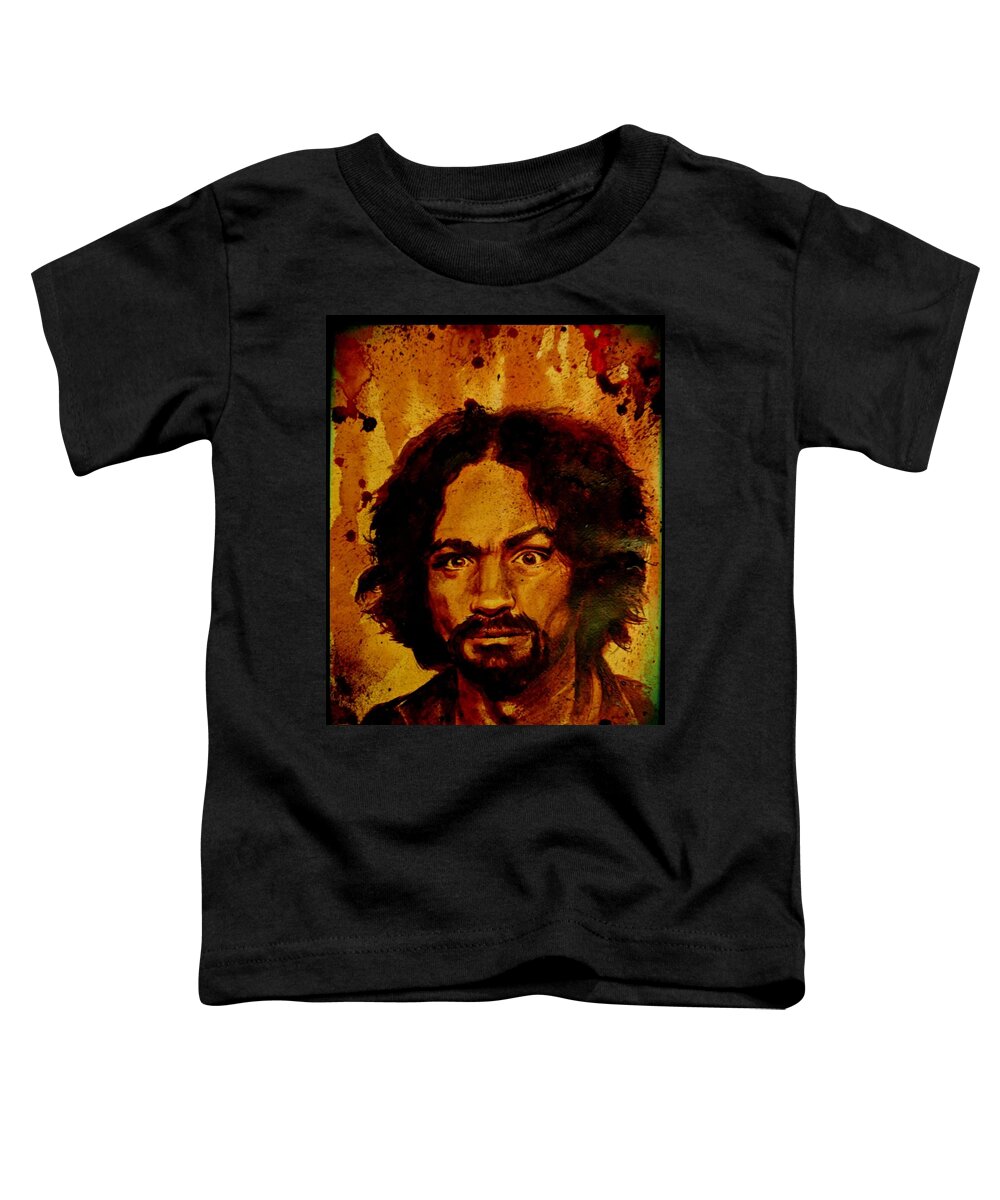 Ryan Almighty Toddler T-Shirt featuring the painting CHARLES MANSON portrait fresh blood #2 by Ryan Almighty