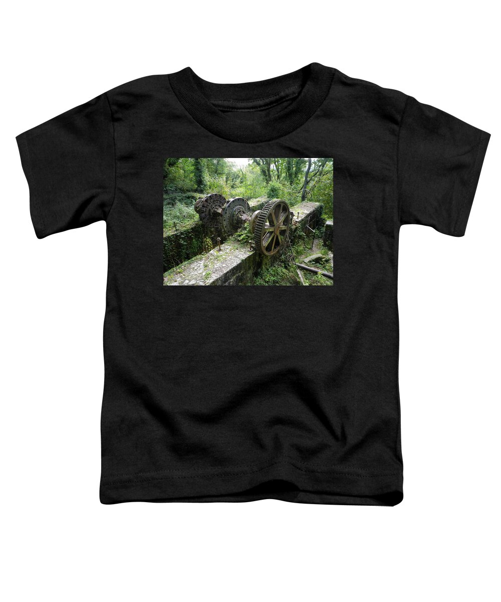 Waterwheel Toddler T-Shirt featuring the photograph Abandoned Waterwheel Luxulyan Valley Cornwall by Richard Brookes