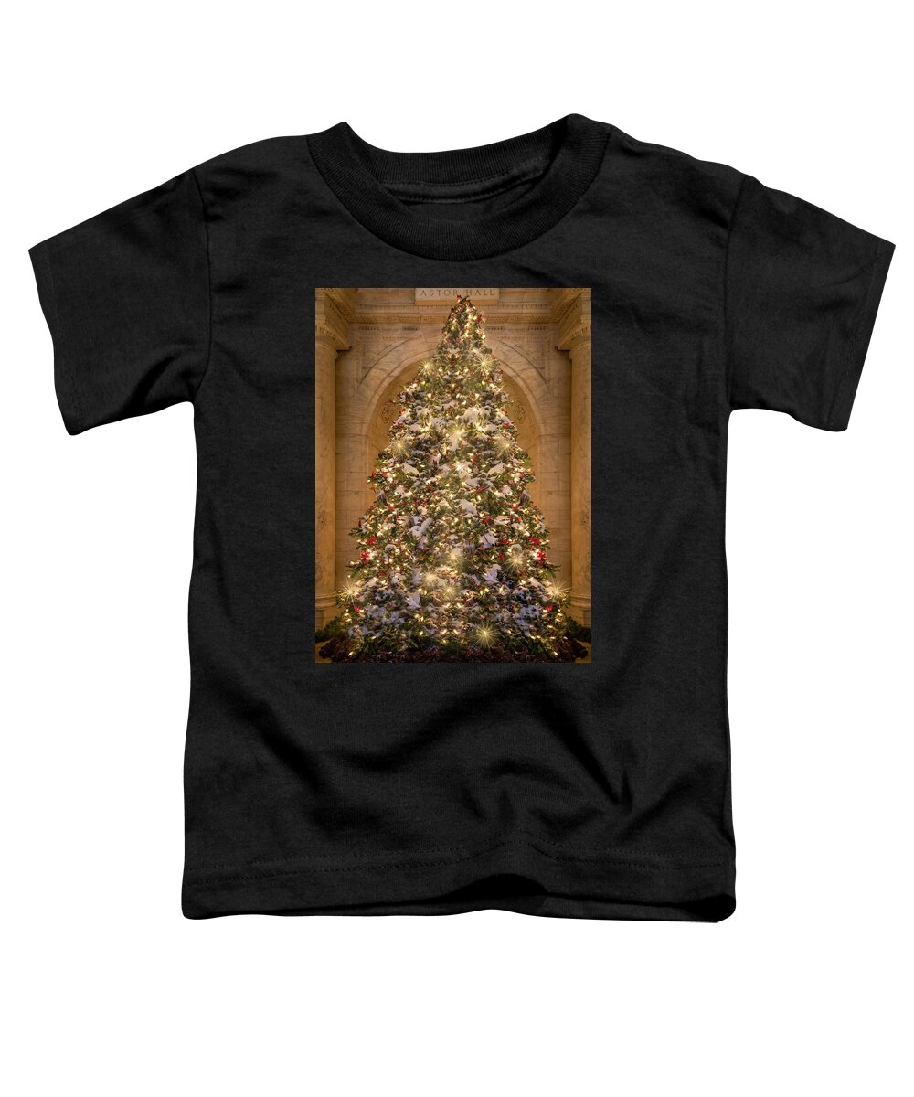 New York Public Library Toddler T-Shirt featuring the photograph Astor Hall NYPL Christmas Tree by Susan Candelario