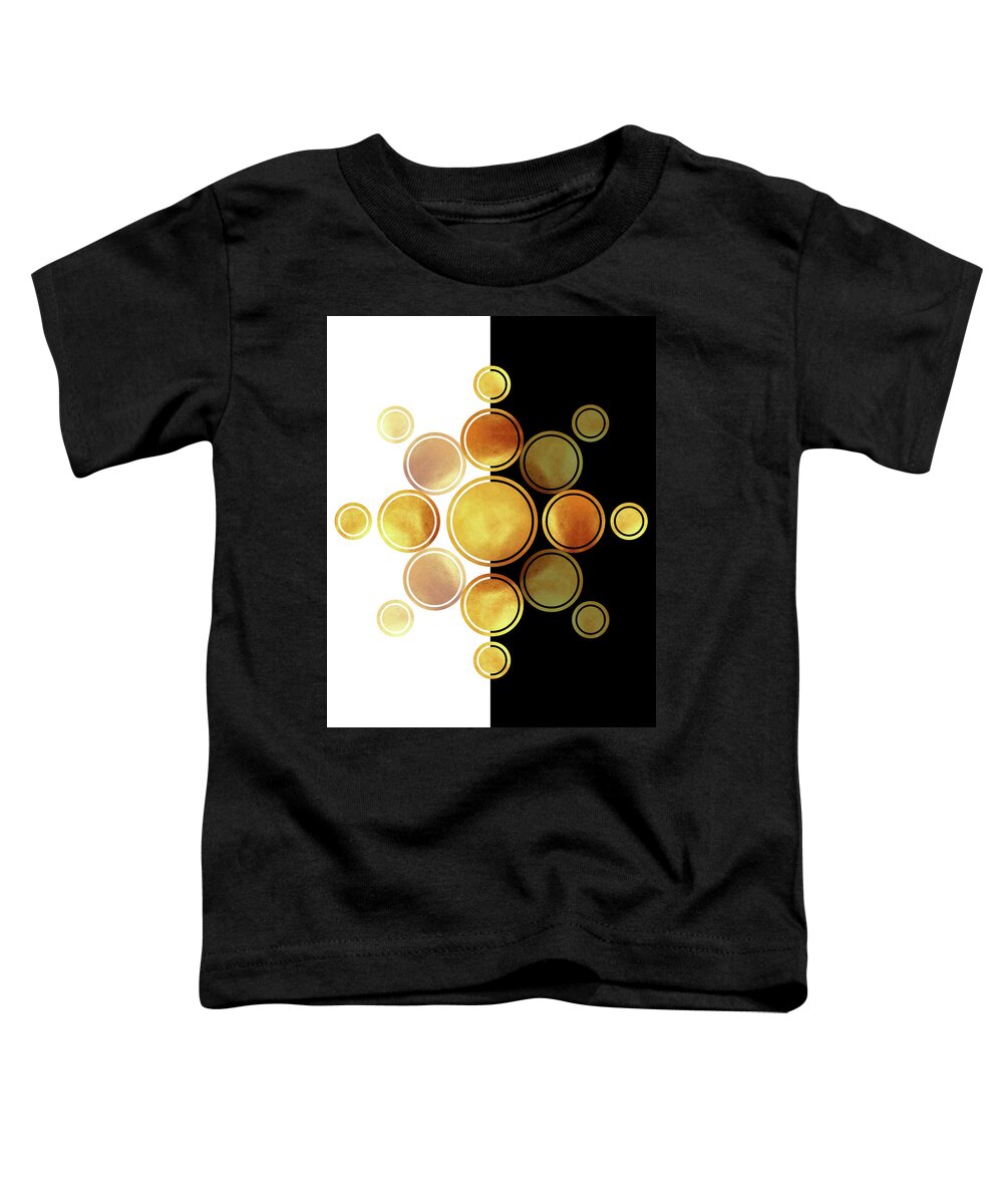 Modern Abstract Toddler T-Shirt featuring the mixed media Black, White and Gold Abstract - Modern Geometric Abstract - Pattern Design - Art Deco Abstract 1 by Studio Grafiikka