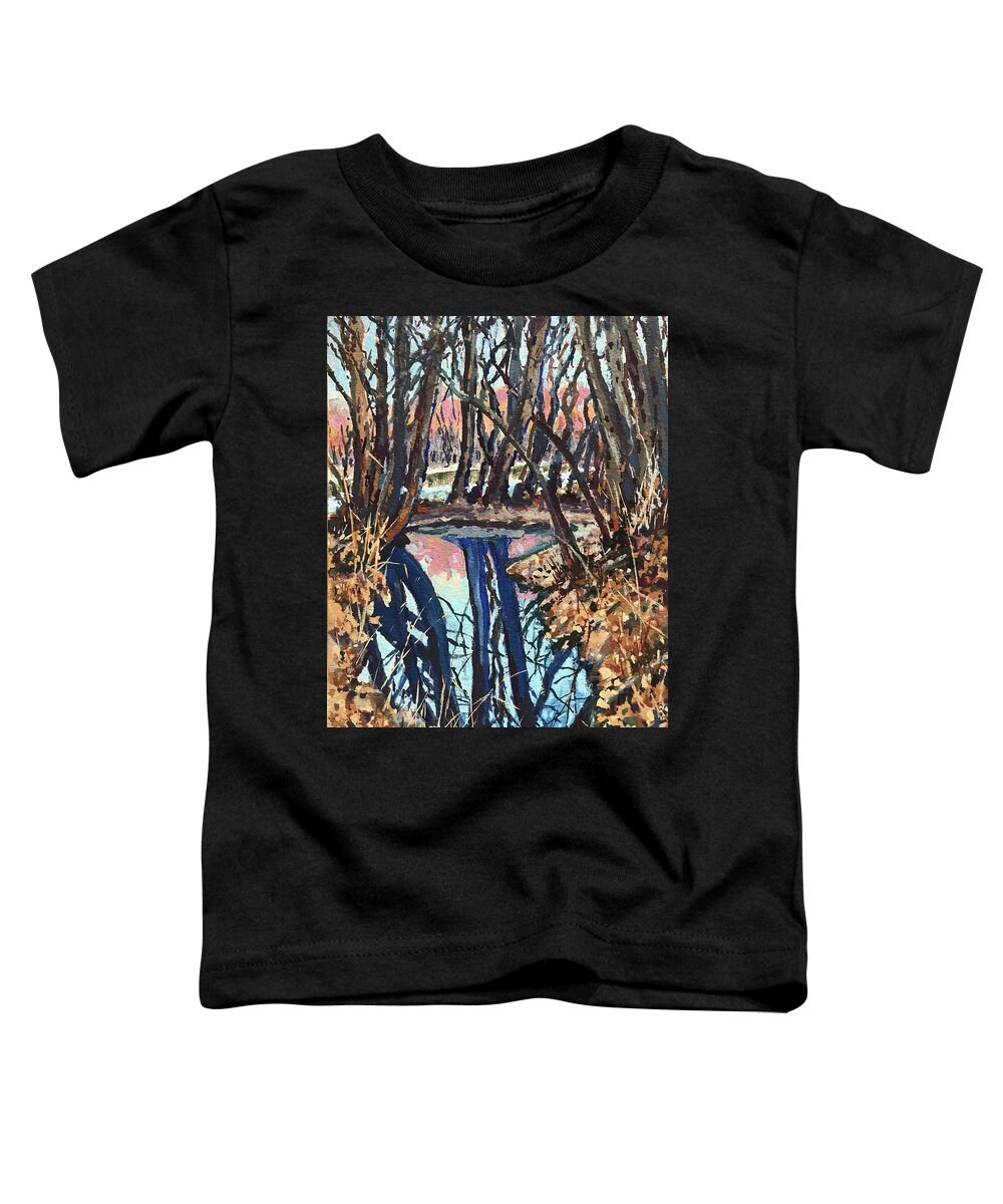 Boise Toddler T-Shirt featuring the painting Boise River Reflections study by Les Herman