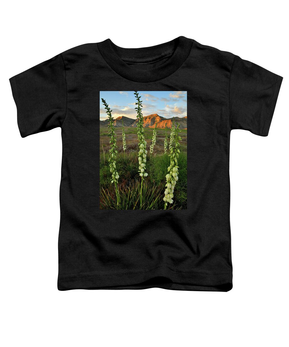Book Cliffs Toddler T-Shirt featuring the photograph Book Cliffs and Yuccas at Sunset by Ray Mathis