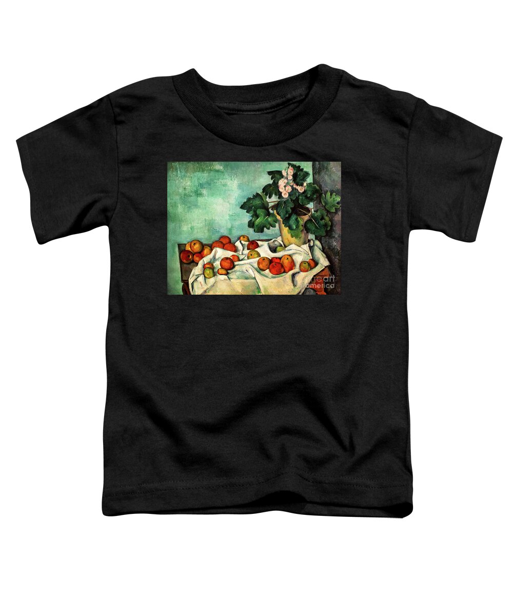 Cezanne Still Life With Apples And A Pot Of Primroses Toddler T-Shirt featuring the painting Still Life with Apples and a Pot of Primroses by Cezanne by Paul Cezanne