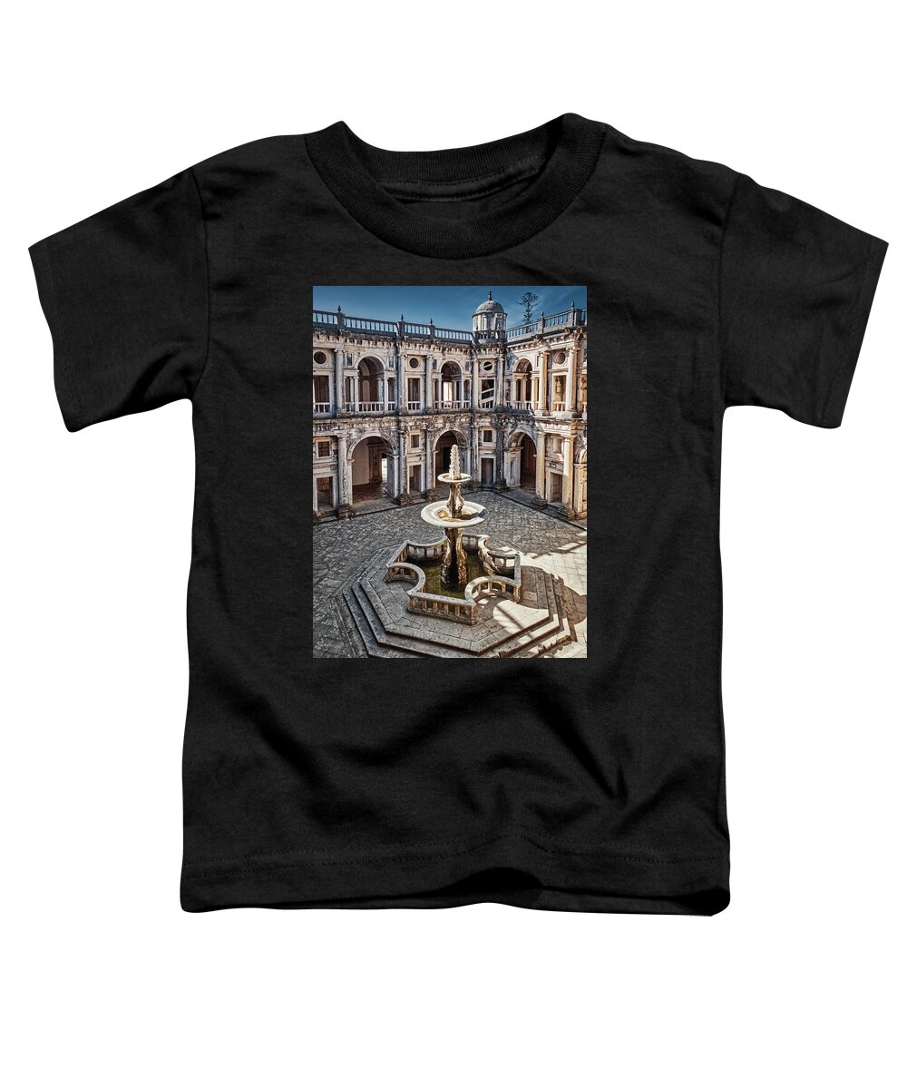 Portugal Toddler T-Shirt featuring the photograph Courtyard with Templar Cross Fountain - Portugal by Stuart Litoff