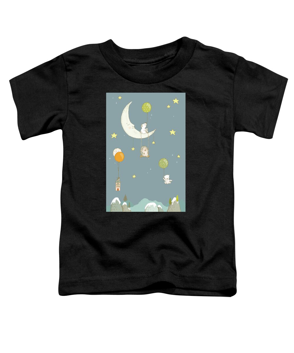 Moon Toddler T-Shirt featuring the painting Cute whimsical animals and night sky by Matthias Hauser