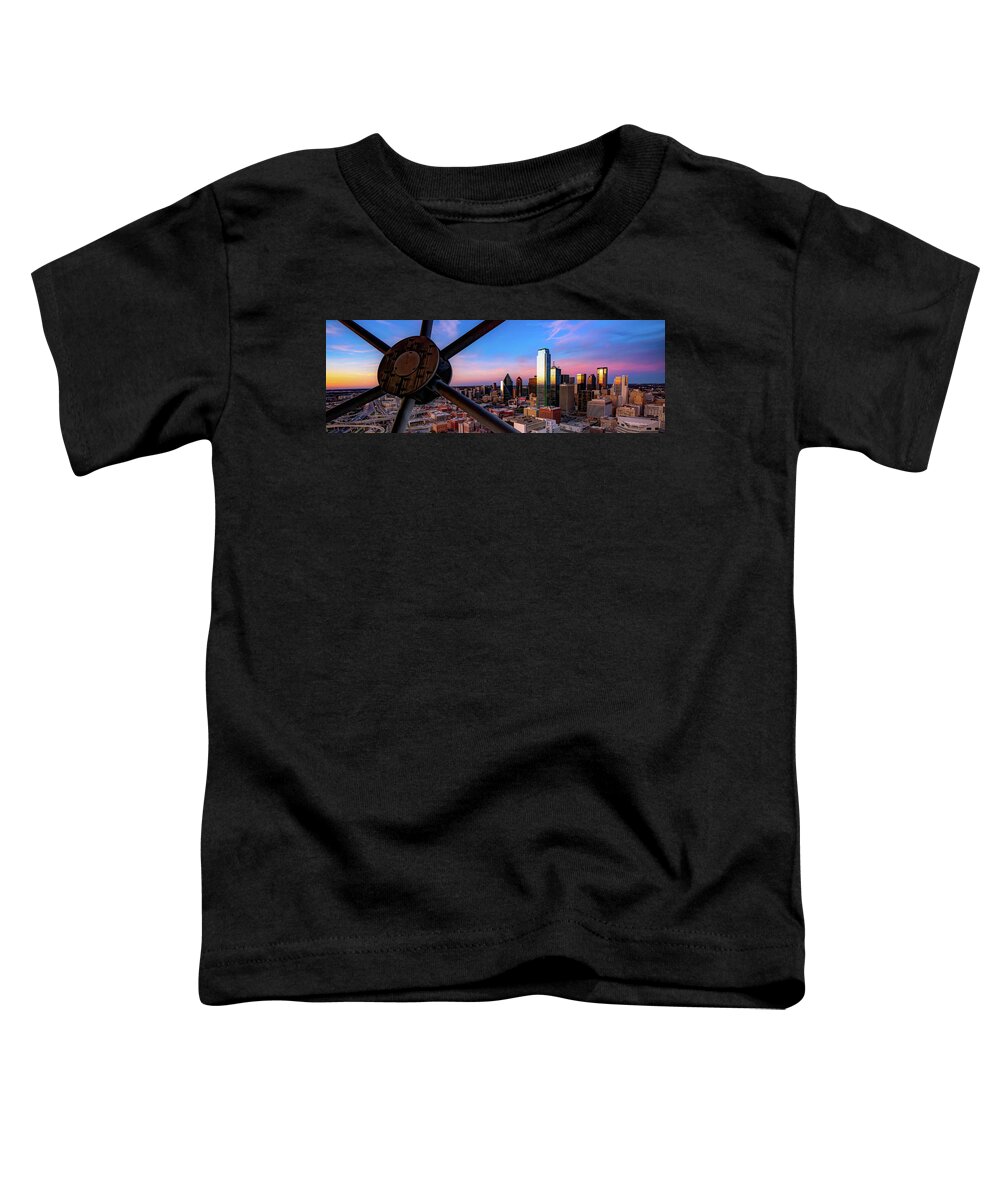 America Toddler T-Shirt featuring the photograph Dallas Texas Skyline Colorful Panoramic From Reunion Tower by Gregory Ballos
