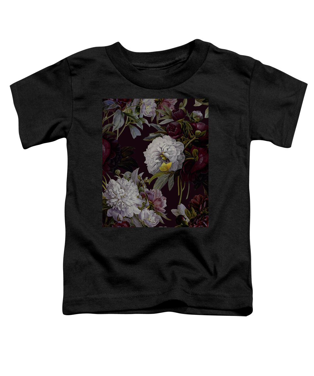 Floral Toddler T-Shirt featuring the digital art Dark Floral - White and Marsala by Art and Co Studio