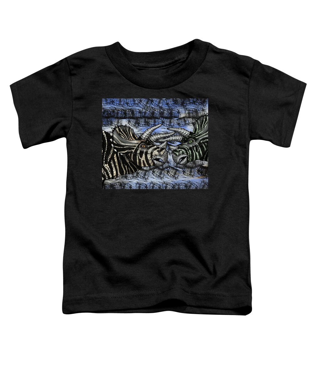 Dinosaur Toddler T-Shirt featuring the drawing Dinosaur Triceratops Head On Battle by Joan Stratton
