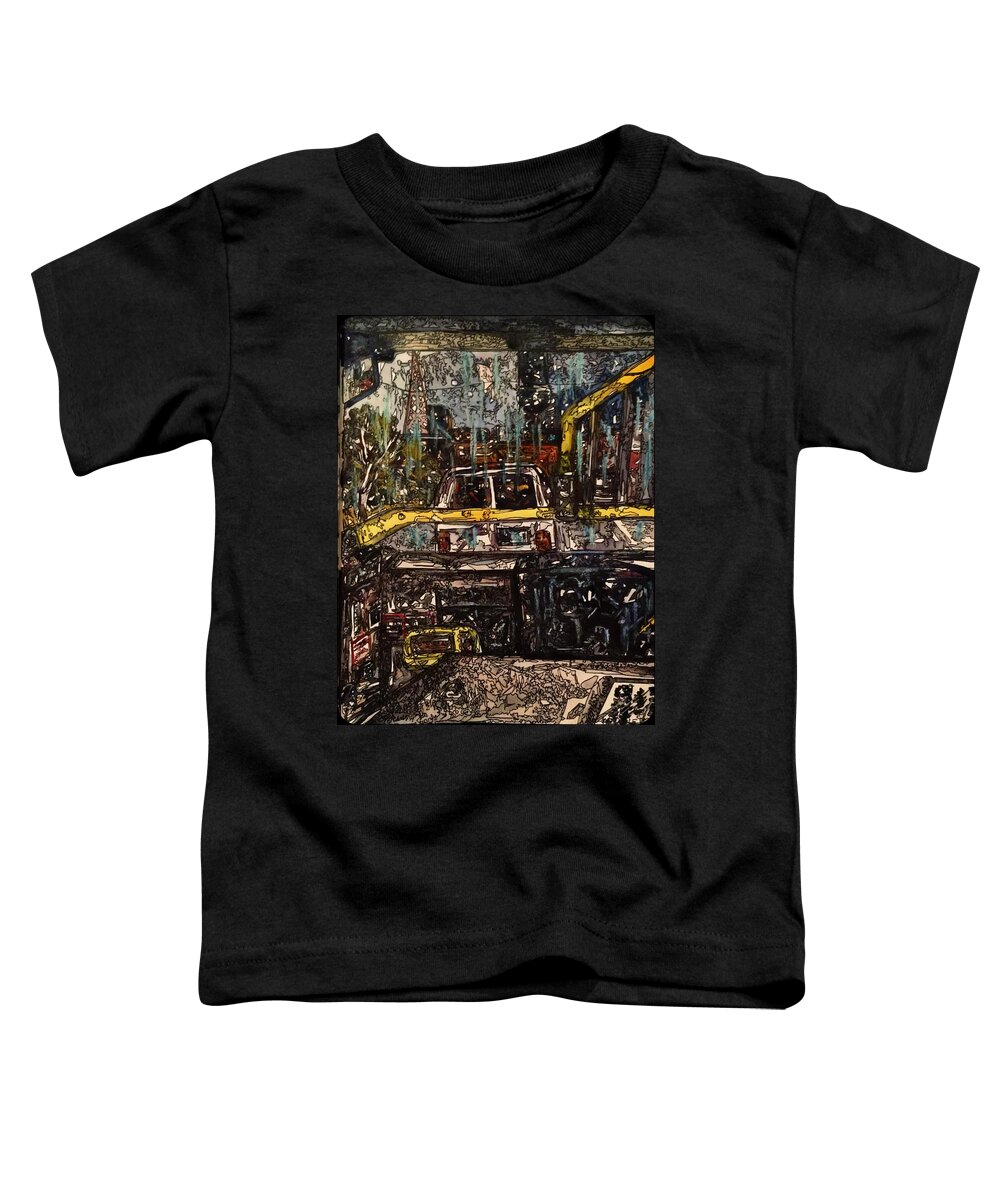 Evening Toddler T-Shirt featuring the mixed media Evening Bus Ride 3 by Angela Weddle
