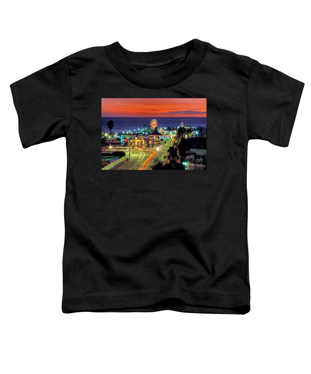 Santa Monica Toddler T-Shirt featuring the photograph Fiery Sunset Santa Monica Pier by David Zanzinger