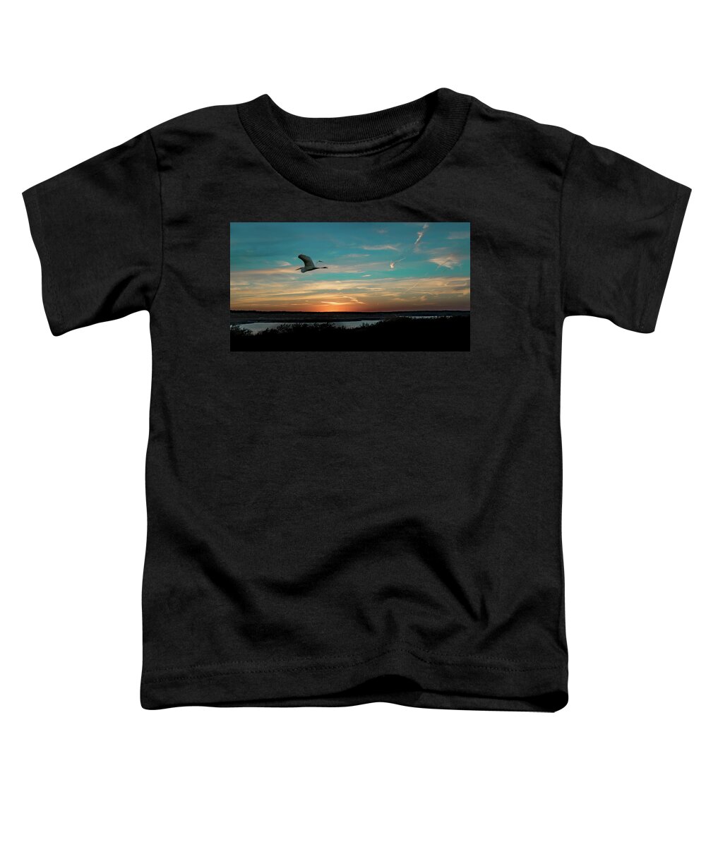 Egret Toddler T-Shirt featuring the photograph Flight to the Lake by G Lamar Yancy