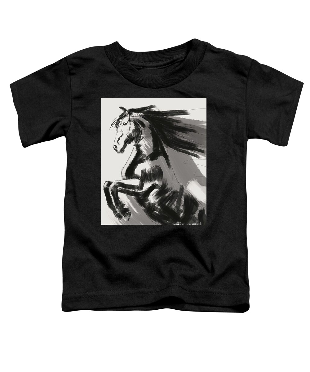 Black Rising Horse Toddler T-Shirt featuring the painting Rising Horse by Go Van Kampen