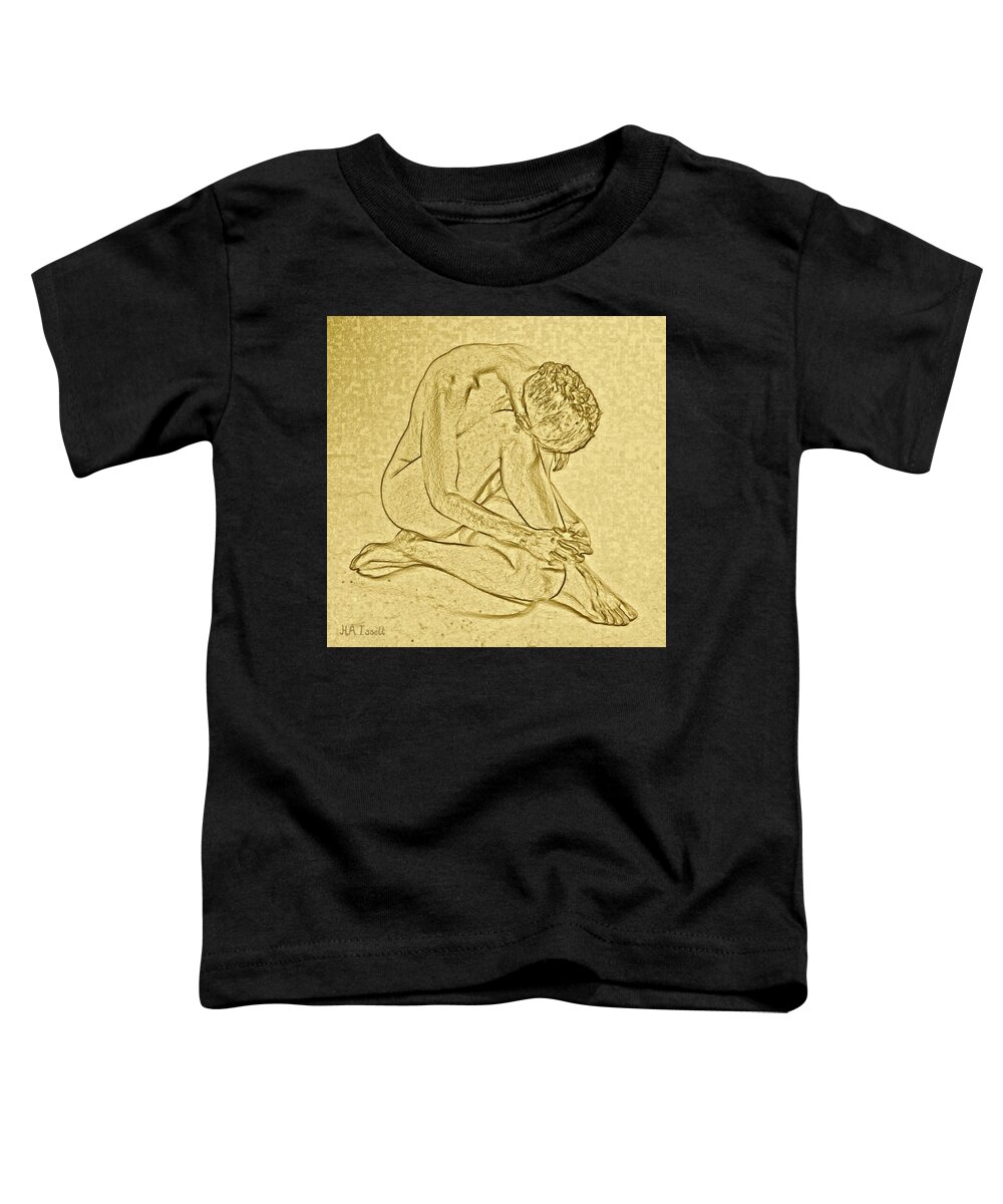 Pose Toddler T-Shirt featuring the digital art Gold Pose woman Sitting by Humphrey Isselt