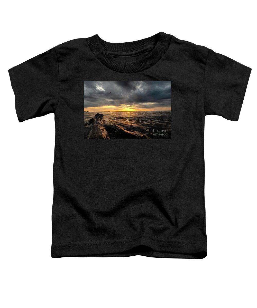 Golden Toddler T-Shirt featuring the photograph Golden Sunset on Horizon by Sandra J's