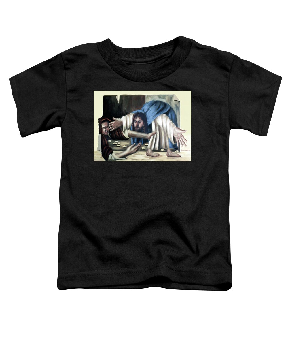 Cubism Toddler T-Shirt featuring the painting Jesus And The Old Lady by Anthony Falbo