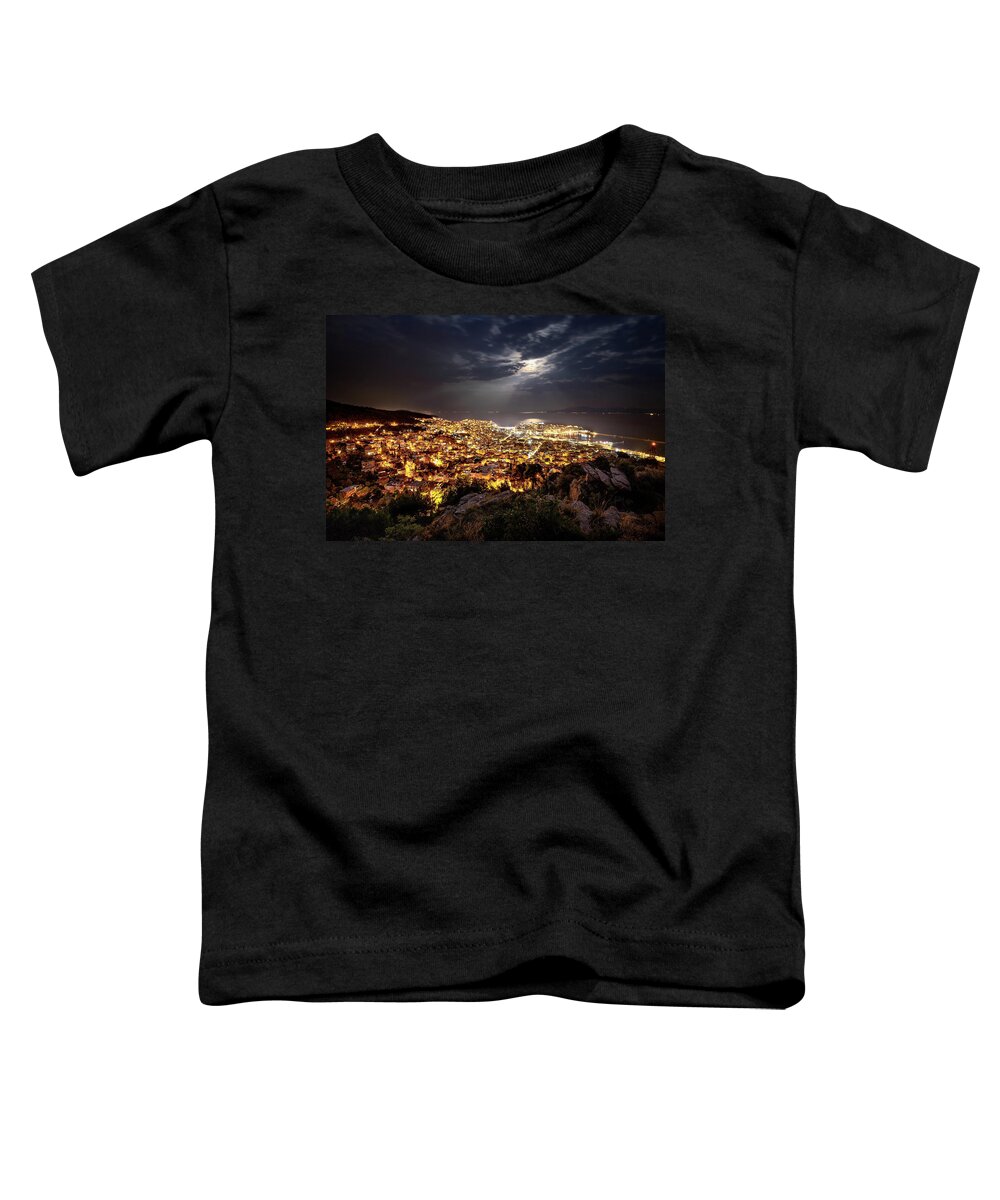Kavala Toddler T-Shirt featuring the photograph Kavala Under The Full Moon by Elias Pentikis