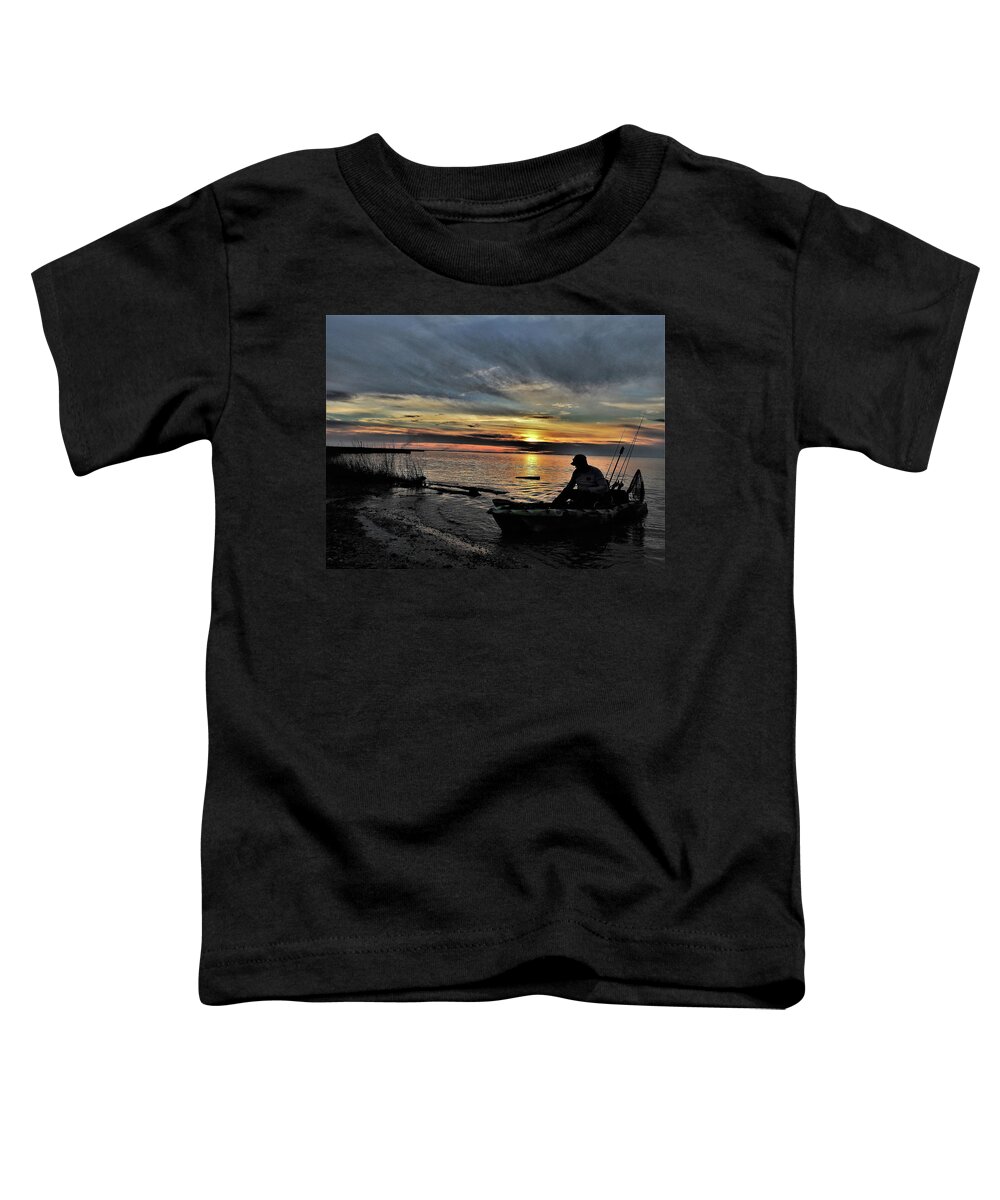 Sunset Toddler T-Shirt featuring the photograph Keith Lake Kayaker by Jerry Connally