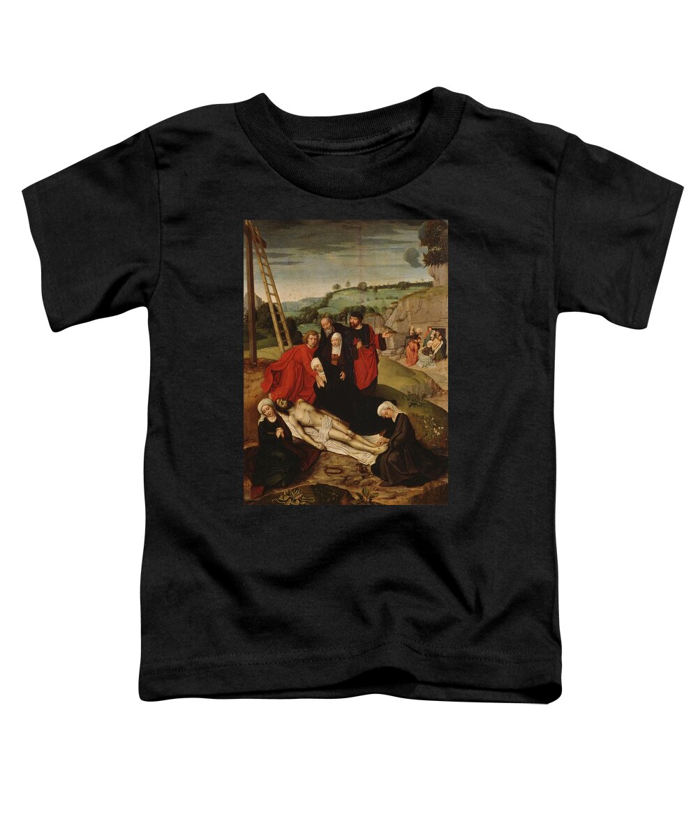 Adriaen Isenbrandt Toddler T-Shirt featuring the painting 'Lamentation over the Dead Christ', First half 16th century, Flemish School,... by Adrian Isenbrandt -c 1480-1551-