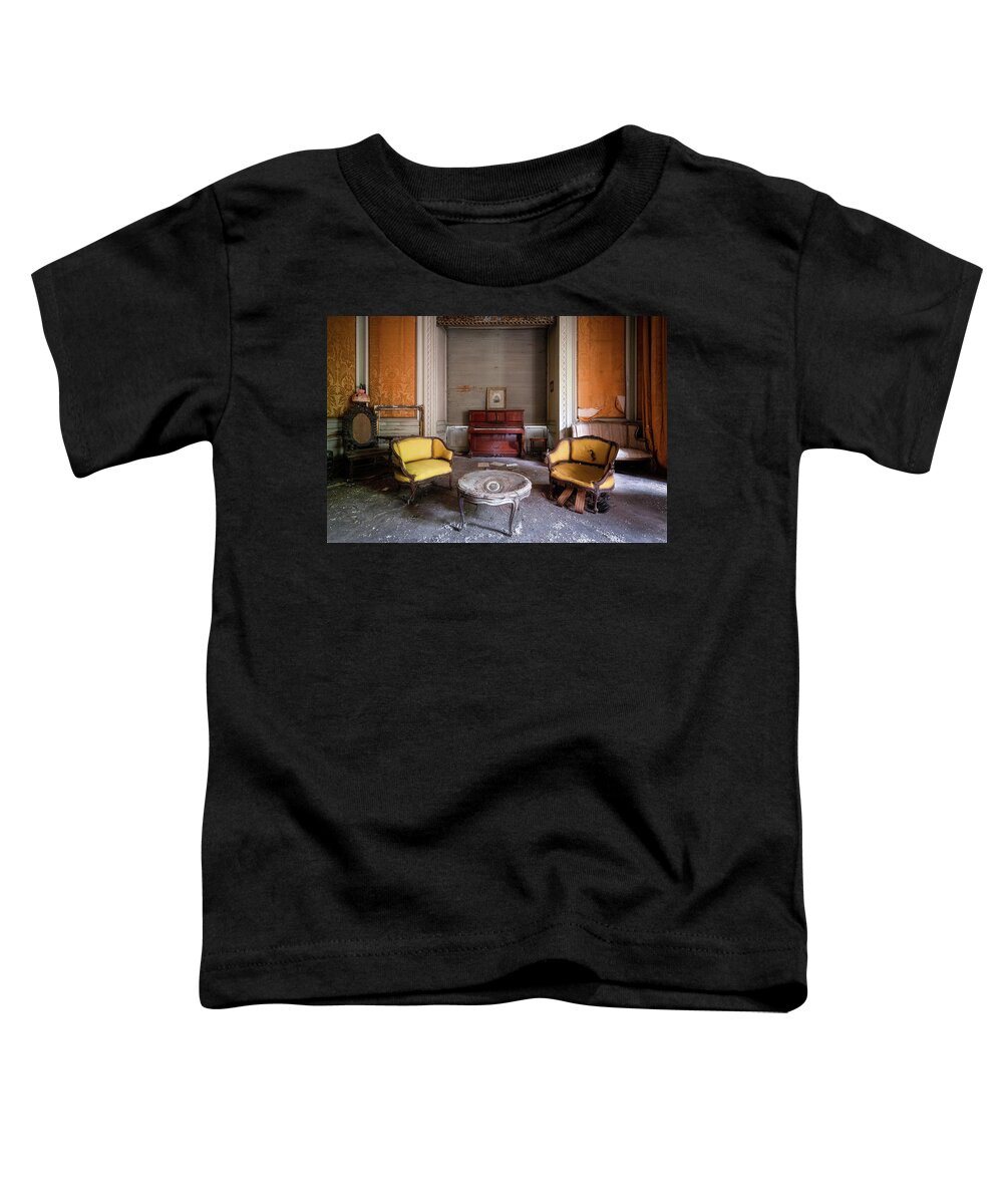 Urban Toddler T-Shirt featuring the photograph Living Room in Decay with Piano by Roman Robroek