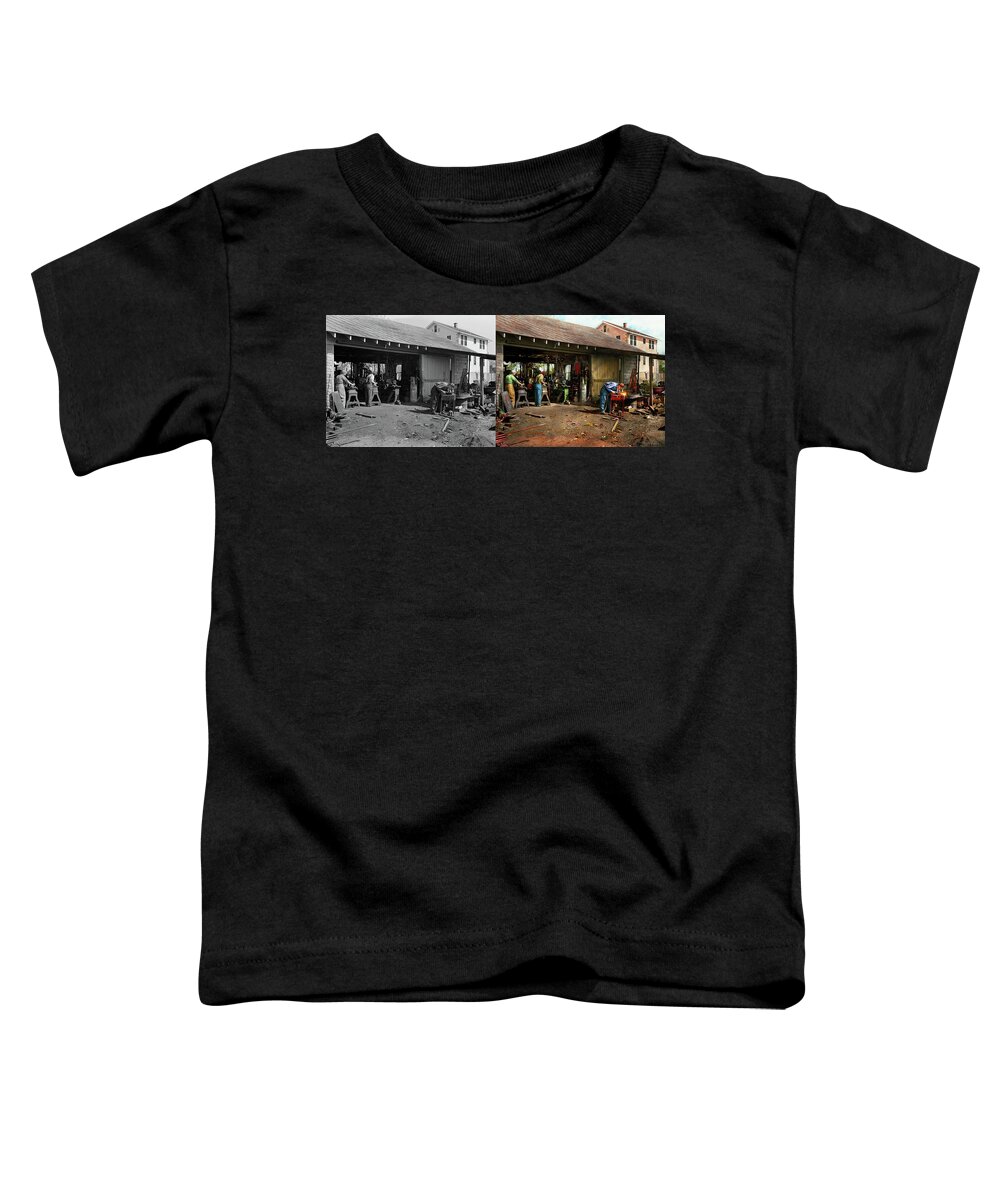 Machinist Toddler T-Shirt featuring the photograph Machinist - Backyard machinists 1942 - Side by Side by Mike Savad