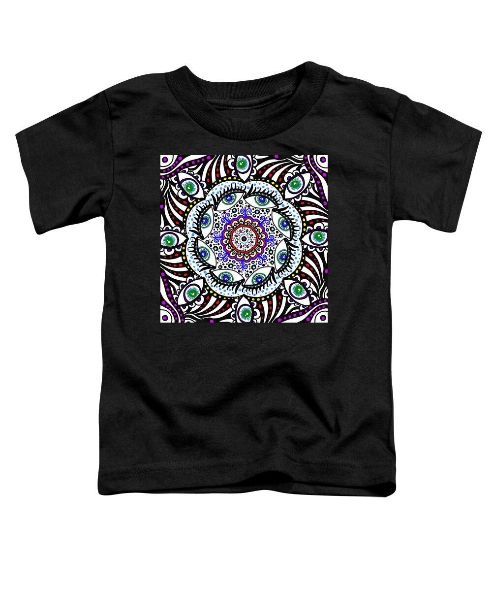 Mandala Toddler T-Shirt featuring the drawing Mandala Eyes by Patricia Piotrak