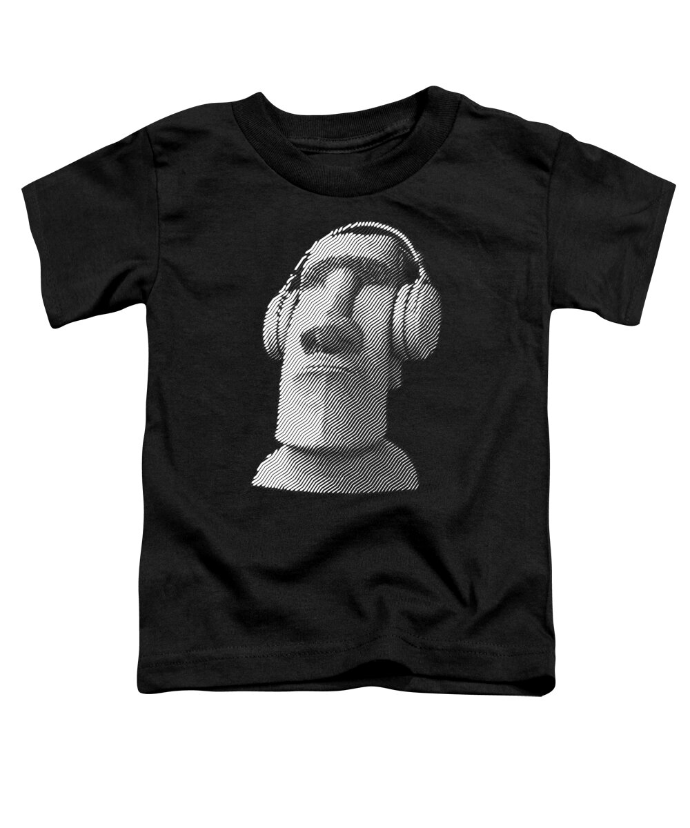 Headphones Toddler T-Shirt featuring the digital art Moai wearing headphones by Cu Biz