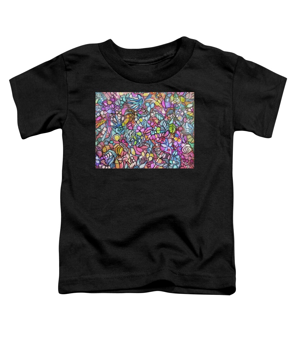 Mosaic Toddler T-Shirt featuring the painting Mosaic Flowers by Jean Batzell Fitzgerald