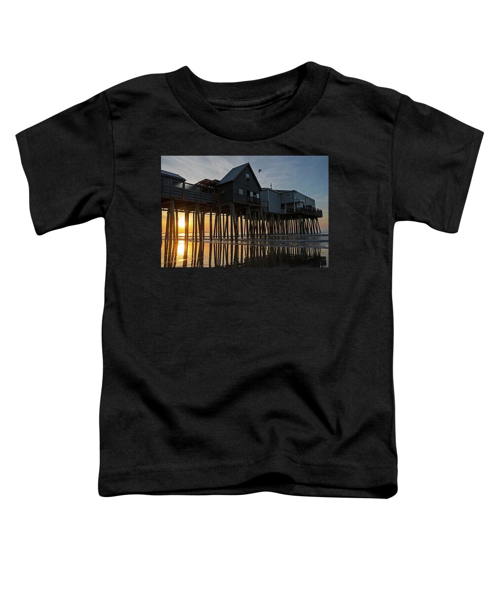 Old Toddler T-Shirt featuring the photograph Old Orchard Beach Maine Sunrise at the Pier by Toby McGuire