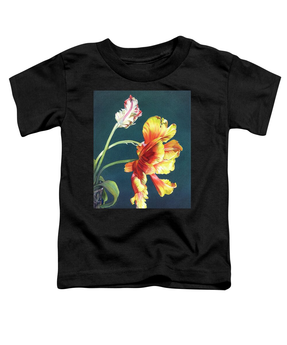 Parrot Tulip Toddler T-Shirt featuring the painting Opening Night by Sandy Haight