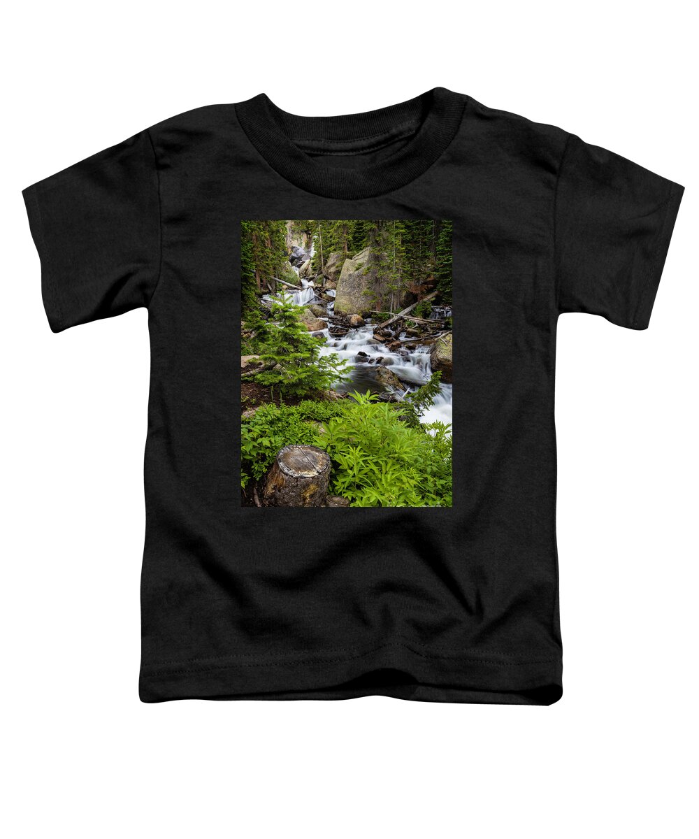 Waterfall Toddler T-Shirt featuring the photograph Ouzel Falls in Rocky Mountain National Park by Ronda Kimbrow