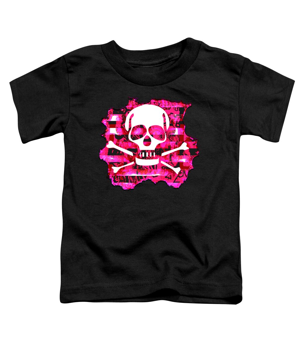 Skull Toddler T-Shirt featuring the digital art Pink Skull Crossbones Graphic by Roseanne Jones
