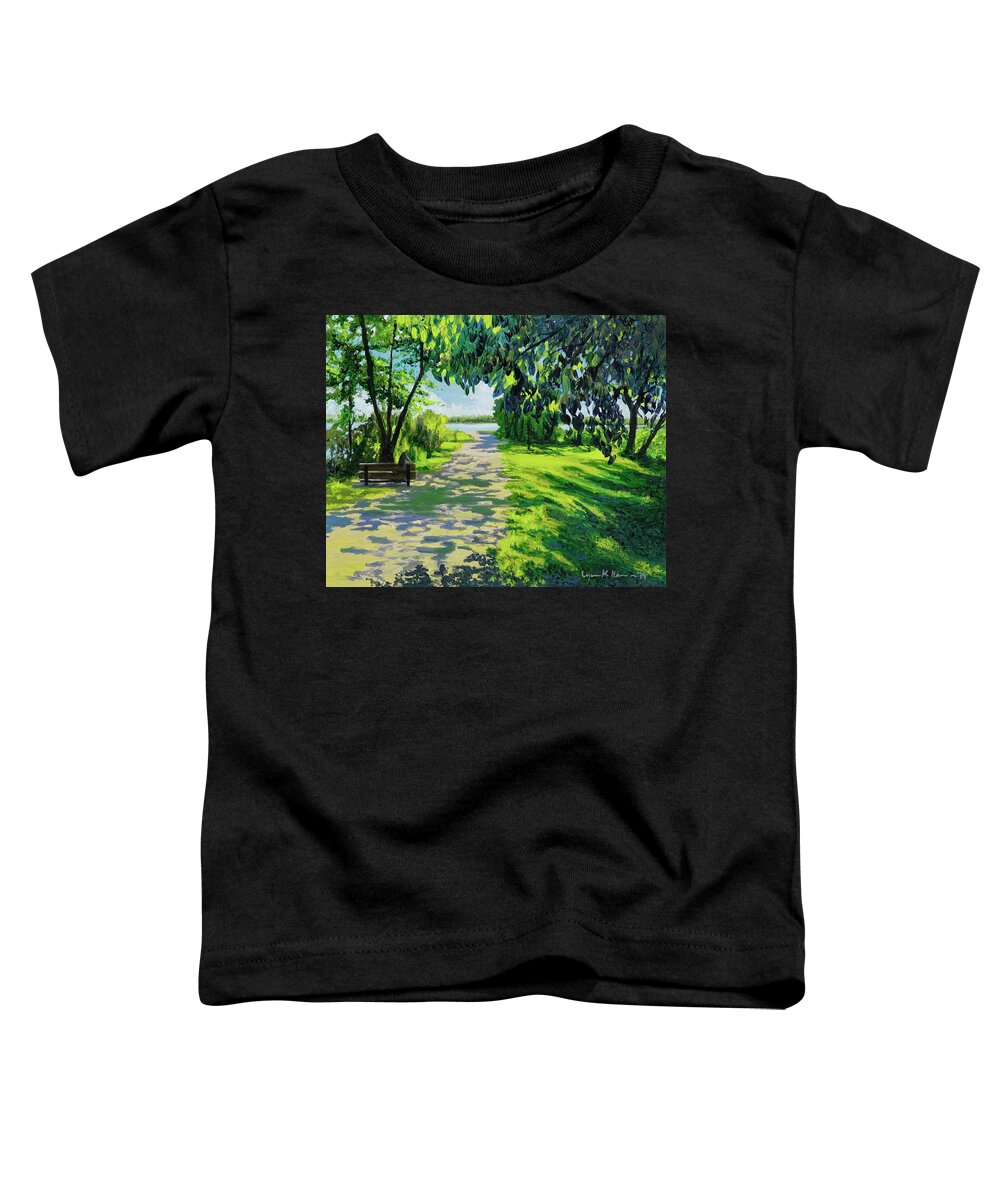Landscape Toddler T-Shirt featuring the painting Reflection By The Lake by Lynn Hansen