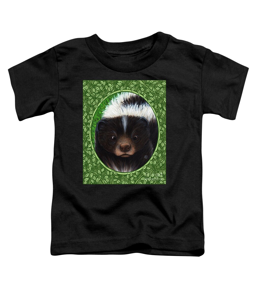 Animal Portrait Toddler T-Shirt featuring the painting Skunk Portrait - Green Border by Amy E Fraser