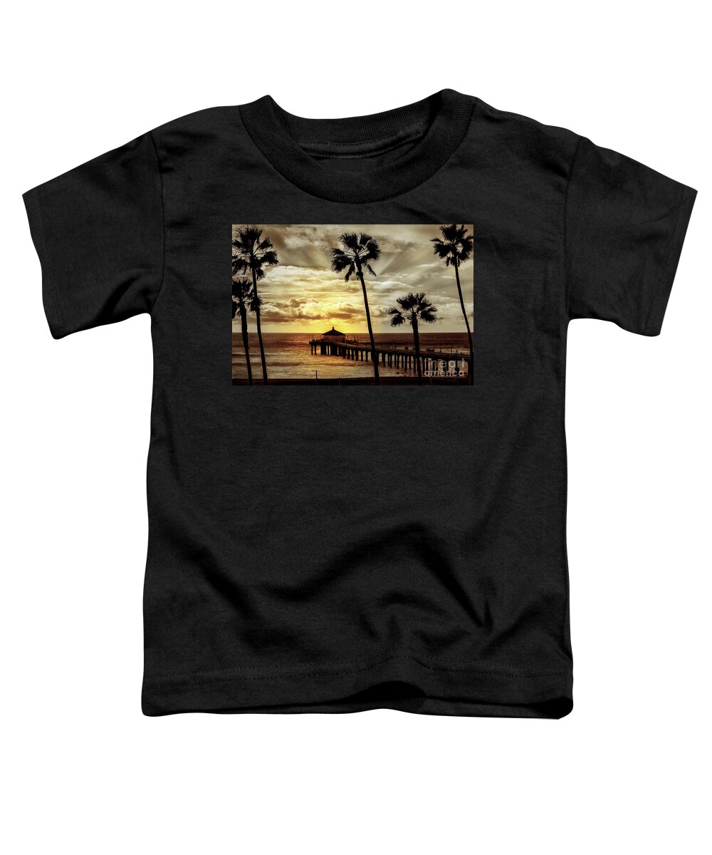 Manhattan Beach California Pier Toddler T-Shirt featuring the photograph Sun Setting On Pier  by Jerry Cowart