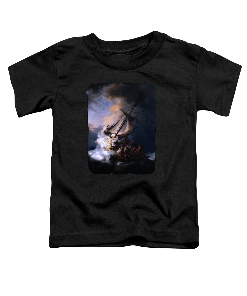 The Storm On The Sea Of Galilee Toddler T-Shirt featuring the digital art The Storm on the Sea of Galilee by Rembrandt van Rijn by Rolando Burbon